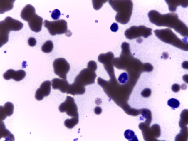 Equine Blood Smear — Marked physiological rouleaux formation ('stacks of coins') characteristic of horse blood