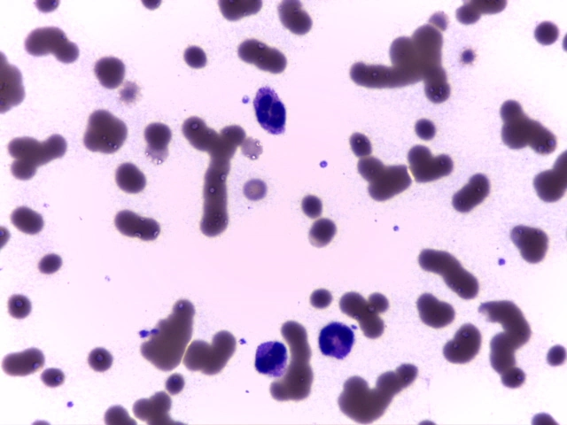 Equine Blood Smear — Linear rouleaux chains and mature equine polymorphonuclear neutrophils